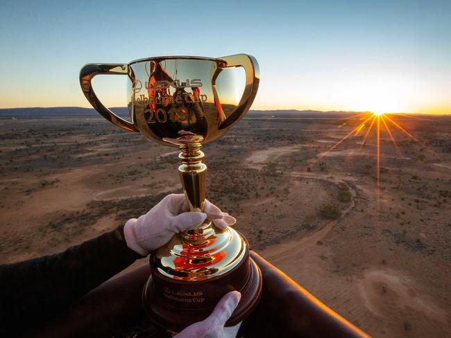 The Cup goes hot-air ballooning above Alice Springs. Picture: Mark Stewart