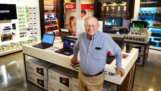 Gerry Harvey in more familiar territory - selling electronics. Pic: