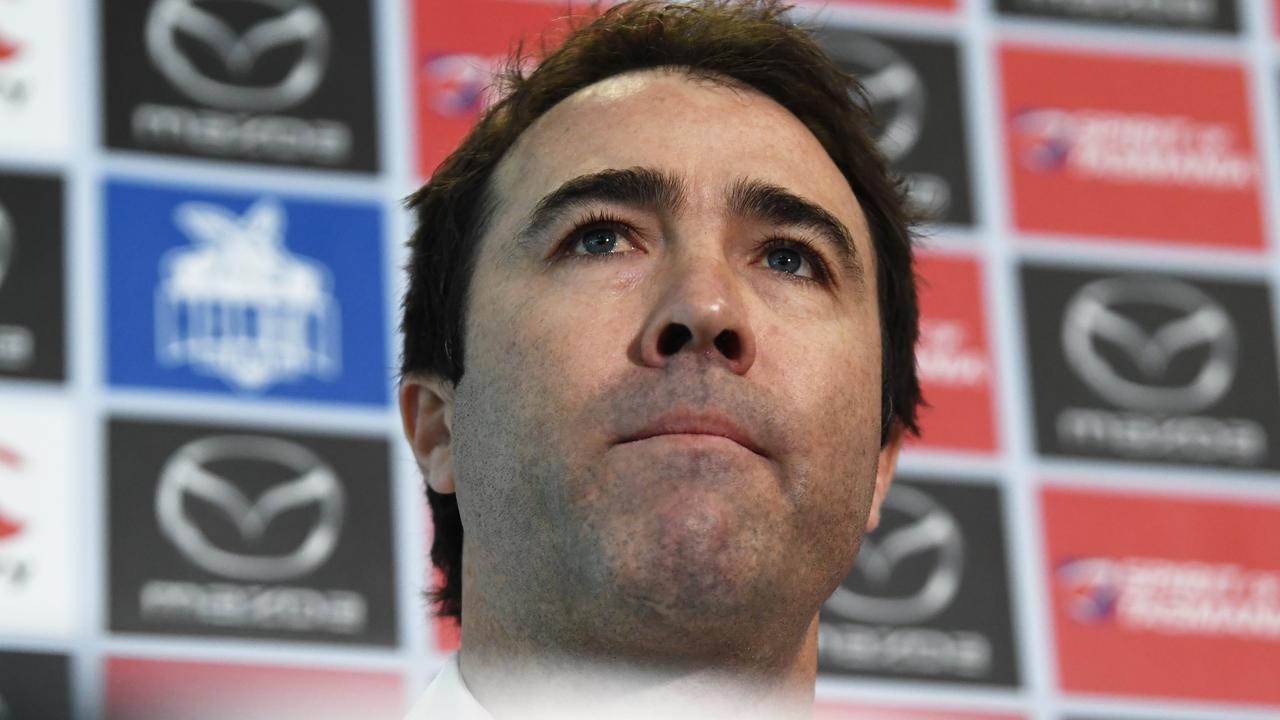 Brad Scott speaks to the media at a press conference at Arden Street in May.