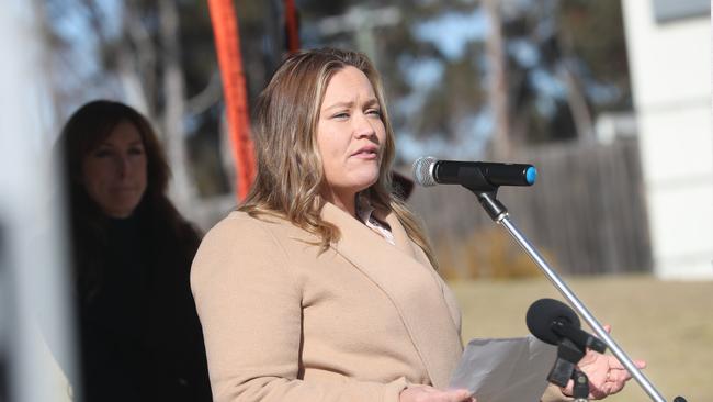 Lara MP Ella George. State and Local Government politicians from all major parties joined a rally in Lara on Sunday 4 August 2024 to protest the Victorian Environment Protection Agency’s development approval of an industrial incinerator in North Geelong. Picture: Alan Barber