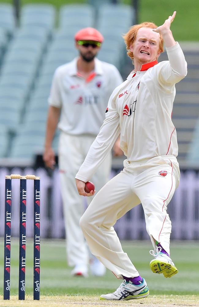 Lloyd Pope of the Redbacks lets one rip. Picture: AAP