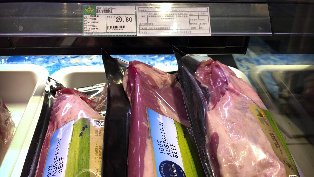 Australian beef for sale in Beijing. Picture: AP/Mark Schiefelbein