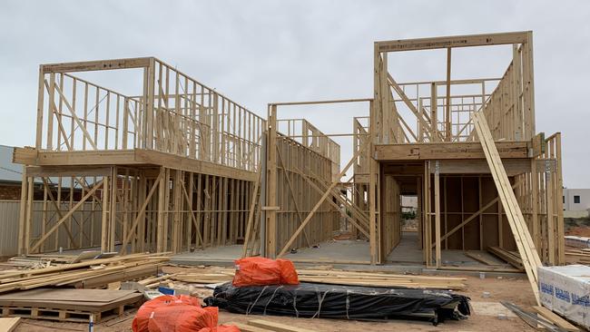 Two houses built by Tony Taormina, pictured in April 2019 when Coast to Coast Homes stopped work at the Wallaroo site.