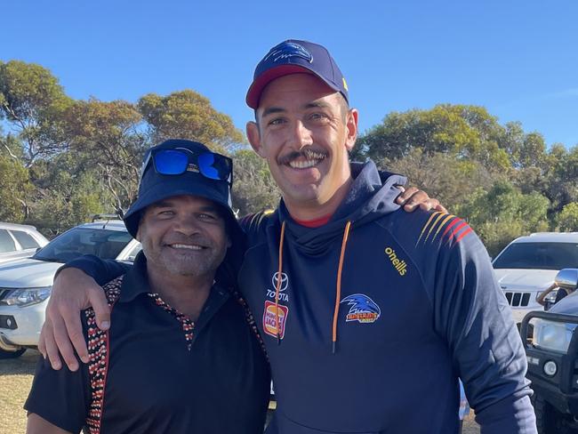 Graham Johncock and Taylor Walker during the Adelaide Crows’ 2024 pre-season at the Mallee Park Football Club in Port Lincoln. Picture: Supplied