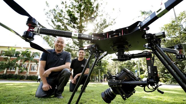 Stephen Oh and Aidan Kelly from XM2 at last year’s World of Drones Congress launch. Picture: Mark Calleja