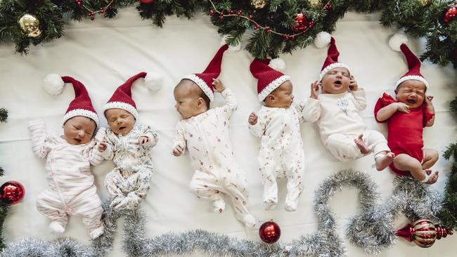 Christmas babies in group shot: Chloe Tiana Evans, Isabelle Patience Wade-Gledhill, Isla Mia Woods, Lily Emerson Trilford, Elise Glenda Labone, Alba Quinlivan. Photo: Heidi Talic