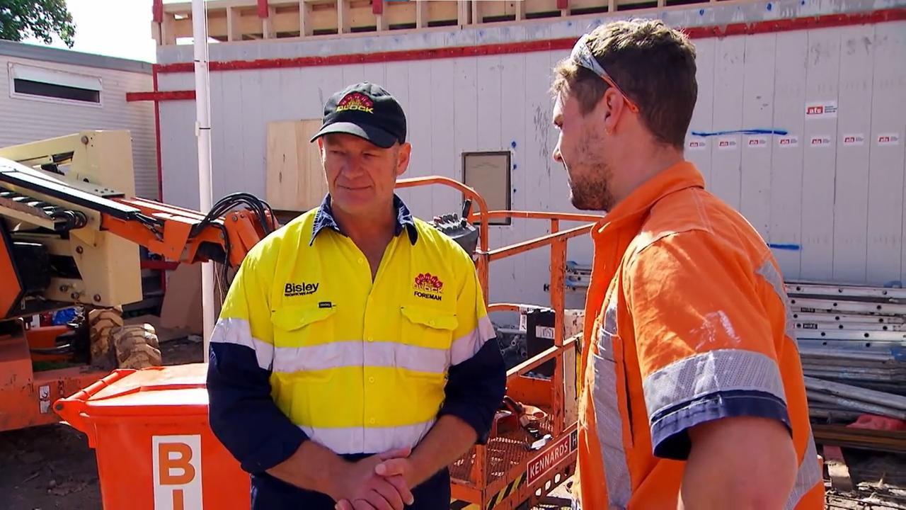 Keith tells the twins they have no chance of finishing their bathroom this week. Picture: Supplied, Channel 9