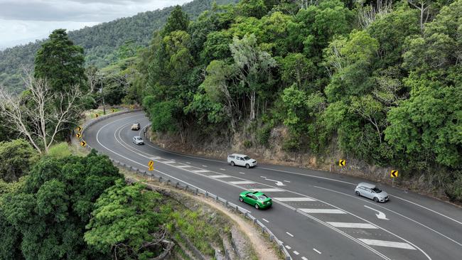 Traffic driving on the stretch of Kennedy Highway between Smithfield and Kuranda, better know as the Kuranda Range Road. Picture: Brendan Radke