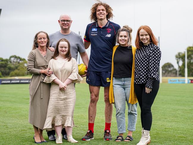 From left to right: Naomi (Grace's mum), Grant (Grace's dad), Grace, Ben, Lavinia (Grace's sister), and Isabella (Grace's sister). Photo courtesy of David McPherson/Melbourne Football Club