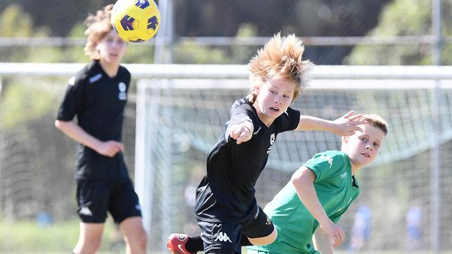 Football Queensland Community Cup carnival, Maroochydore. U13 boys, Sunshine Coast V Metro North. Picture: Patrick Woods.