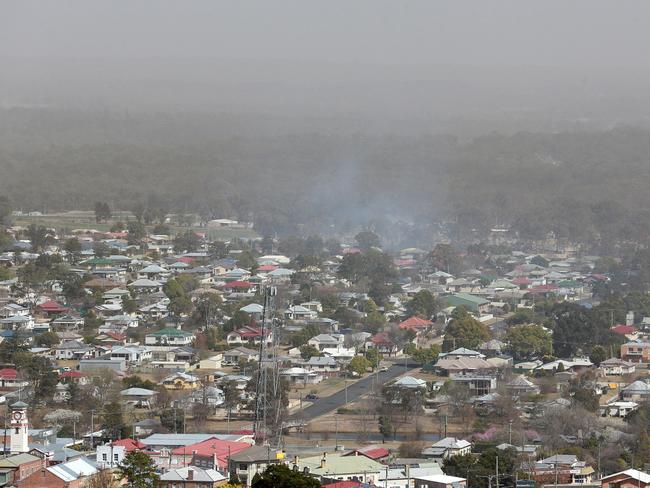 View from Mount Marlay over Stanthorpe, Saturday 7, 2019.  Fires have torn through the towns surrounds. (AAP/Image Sarah Marshall)