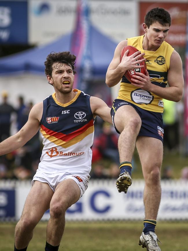 Eagle Jake Johansen provided one of the highlights of the afternoon with a snapped goal in the third term during an impressive game up forward. Picture AAP/MIKE BURTON