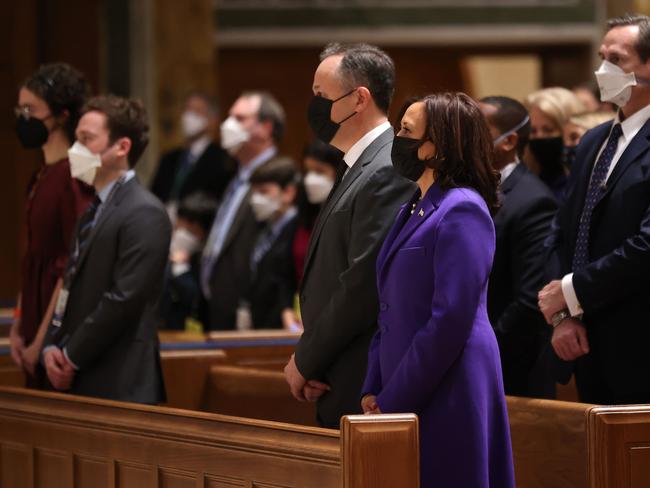 Kamala Harris and her husband Doug Emhoff at the service. Picture: Getty Images/AFP