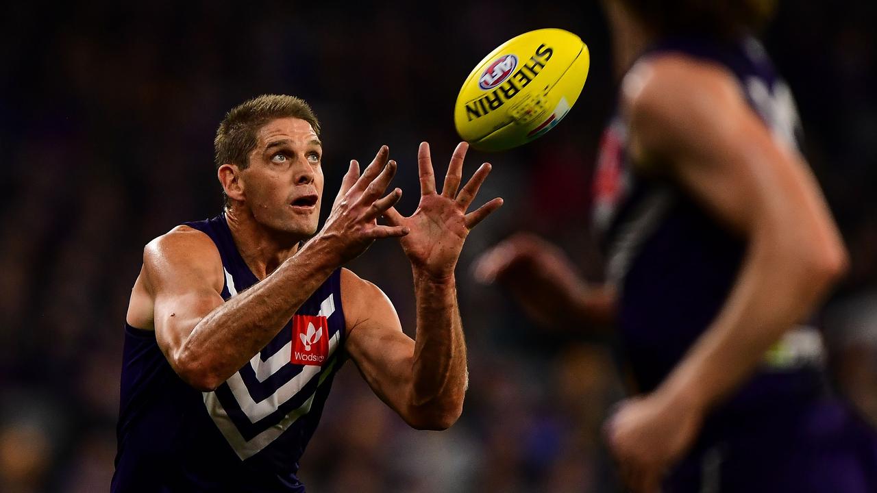 Essendon reportedly made a play for retired Fremantle ruckman Aaron Sandilands during the trade period. Photo: Daniel Carson