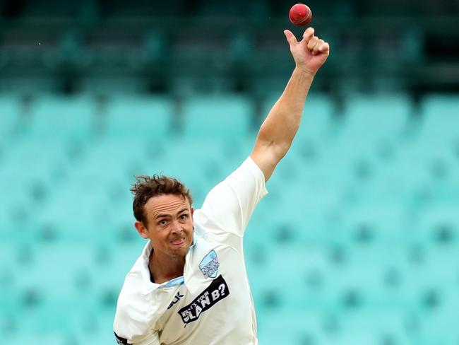 Steve O'Keefe bowling for New South Wales. Picture: Gregg Porteous