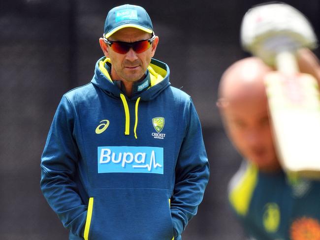 ADELAIDE, AUSTRALIA - NOVEMBER 07: Justin Langer, coach of Australia looks on during an Australian ODI training session/press conference at Park 25 on November 7, 2018 in Adelaide, Australia.  (Photo by Daniel Kalisz/Getty Images)