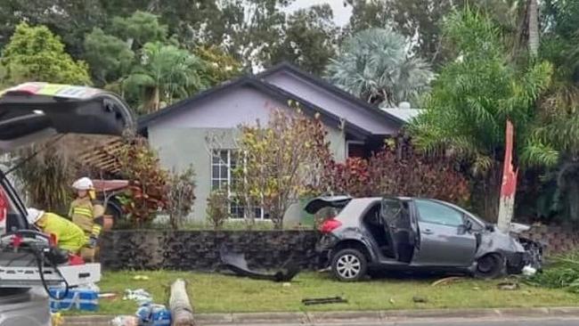 Three teenagers allegedly lost control of a stolen car and crashed into a tree at Edmonton last week. Picture: Cairns, Crimes and Alerts Facebook page