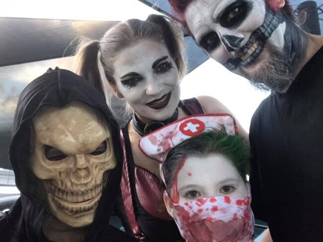 Haiden Thomas, Tracy Cox, Caitlyn Thomas and William Crick at the Redcliffe Markets Festival of Frights. Picture: Tracy Cox