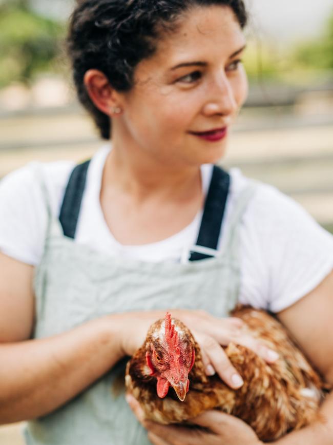 Tasmanian chef and author Analiese Gregory on her Huon Valley farm. Picture: ADAM GIBSON