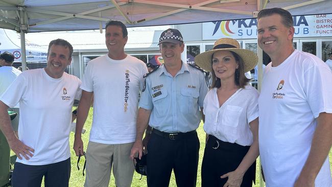 Walk for Balin two year anniversary at the Kawana Surf Club, 2024. Dan Purdie, Craig Mansfield, Rosanna Natoli, and Jarrod Bleijie. Picture – Madeline Grace.