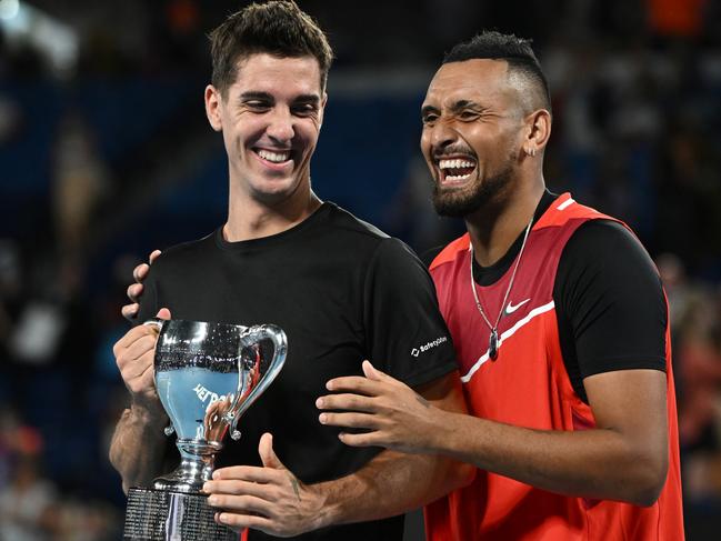 Thanasi Kokkinakis with Nick Kyrgios. Picture: Getty Images