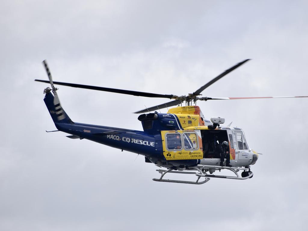 Rescue helicopter at Clarke Creek after motorbike and kangaroo collide ...