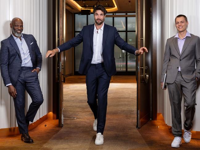 Aubrey Gardner, Tom Derickx and Anthony Barresi model the correct way to style a suit. Picture: Jason Edwards