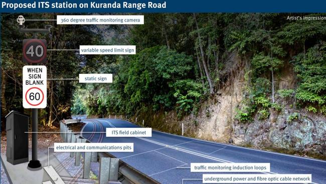 The Kuranda Range Road is the new location of an Intelligent Transport Systems (ITS) to help pinpoint the location and severity of an incident, advising motorists to reduce the risk of rear-end crashes.