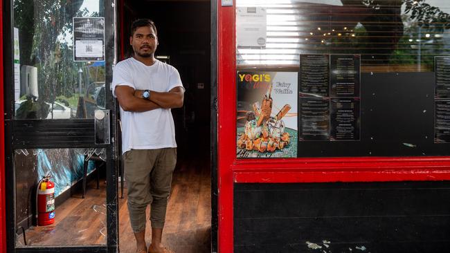 Yogi's Way was broken into overnight. Owner Yogi Bhairab has been left with the cleanup bill after the thieves smashed in the front door. Photograph: Che Chorley