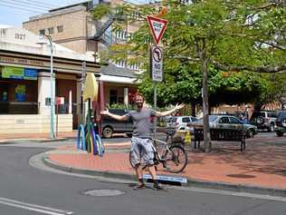 COLOURFUL IDEA: Lismore City councillor Adam Guise at Carrington St, where he proposes rainbow street art on the road. Picture: Alina Rylko