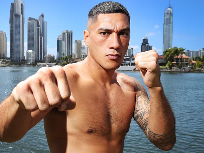 Jai Opetaia will fight for a world boxing title at the Gold Coast Sport and Leisure Centre. Jai Opetaia at his HOTA press conference.  Picture Glenn Hampson