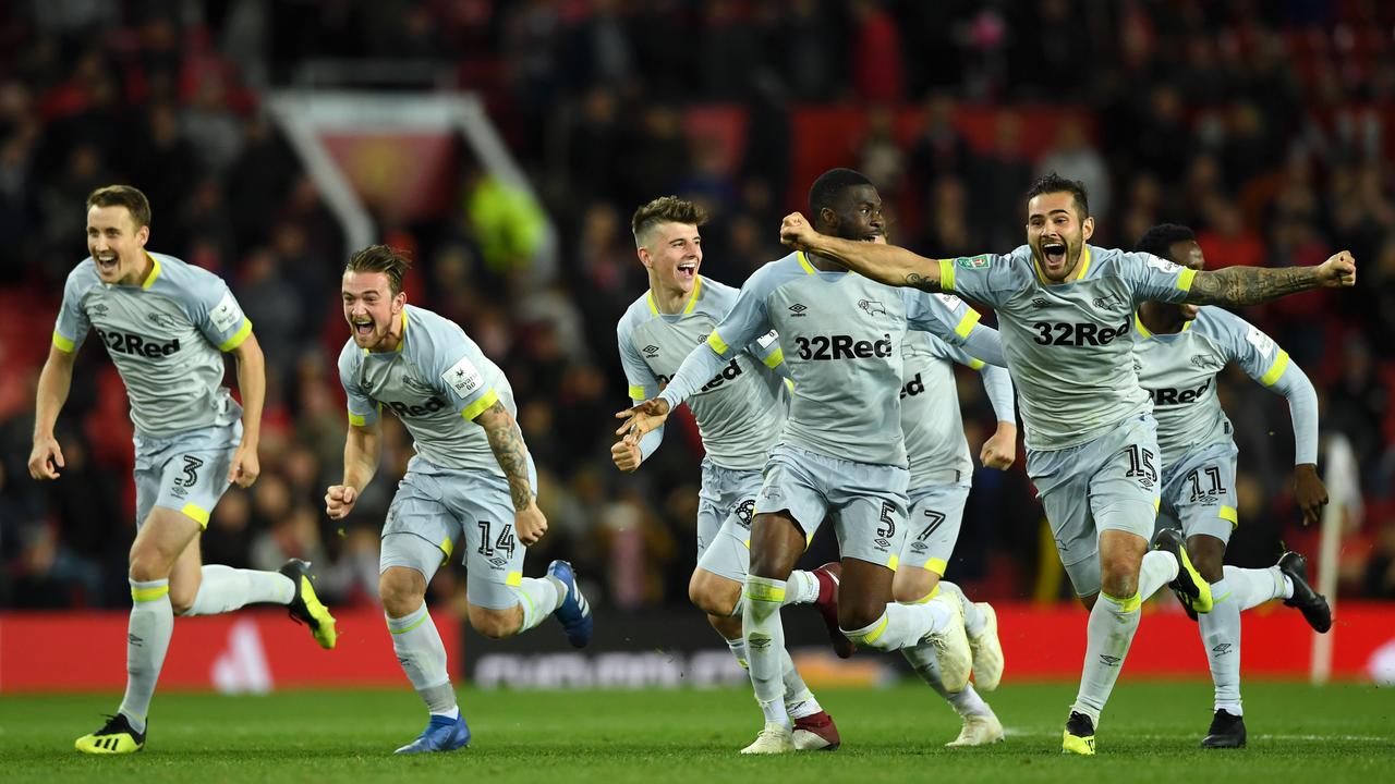 Derby County celebrate the win. Picture: Getty