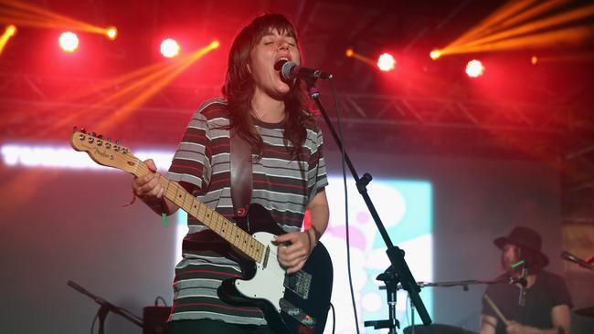 AUSTIN, TX - MARCH 19: Courtney Barnett preforms at Tumblr IRL Presents Courtney Barnett At SXSW, With Art By Traceloops, Wolf Mask &amp; Ana Tortos on March 19, 2015 in Austin, Texas. (Photo by Robin Marchant/Getty Images for Tumblr)