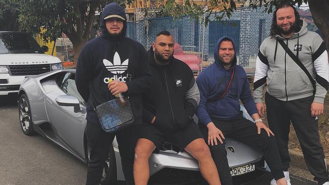 Younes (far left) poses for a photo with close friends and Alameddine crime clan members Masood Zakaria, Rafat Alameddine and Hamdi Alameddine.