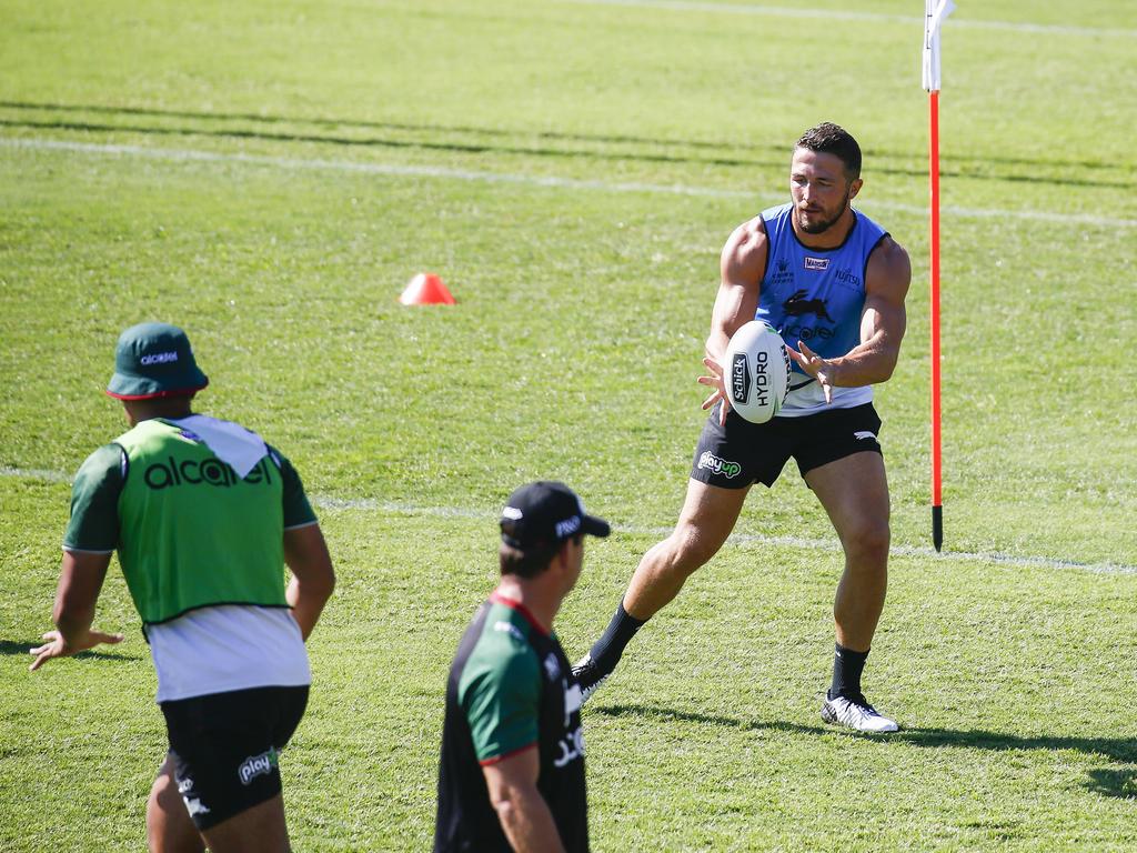 South Sydney Rabbitohs player, Sam Burgess, at a training session at Redfern Oval after splitting with wife Phoebe Burgess. Picture: Dylan Robinson