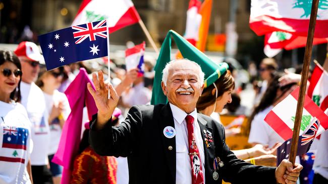 A man celebrates at the Australia Day parade. Picture: Nicole Cleary