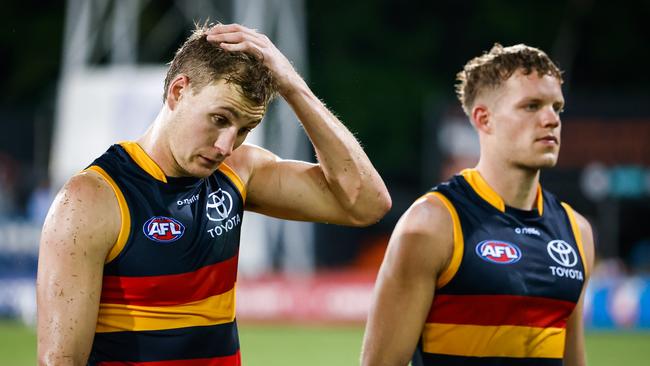 Jordan Dawson after another Crows away loss. Picture: Dylan Burns/AFL Photos via Getty Images