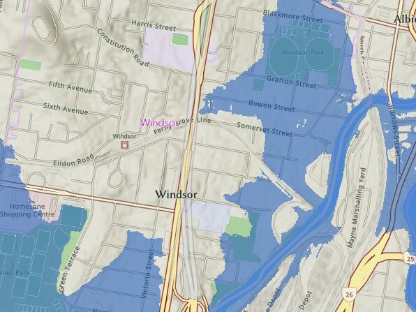Brisbane flood mapping for Cyclone Alfred: Windsor
