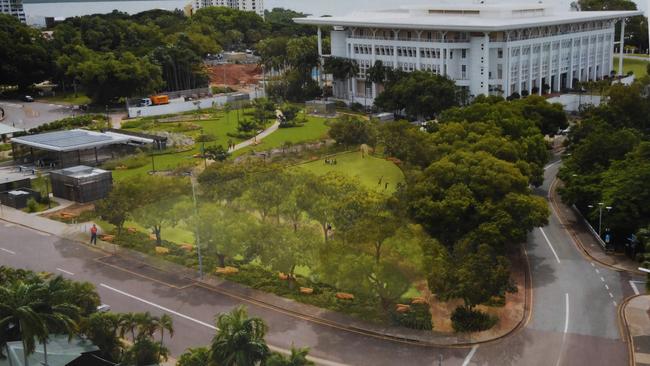 The design of the new green space, with parliament behind. Picture Katrina Bridgeford.