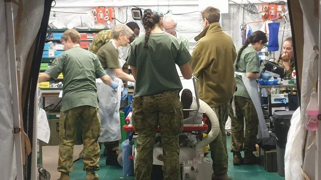 All hands on deck inside the Talisman Sabre field hospital. Picture: Jodie Munro O'Brien