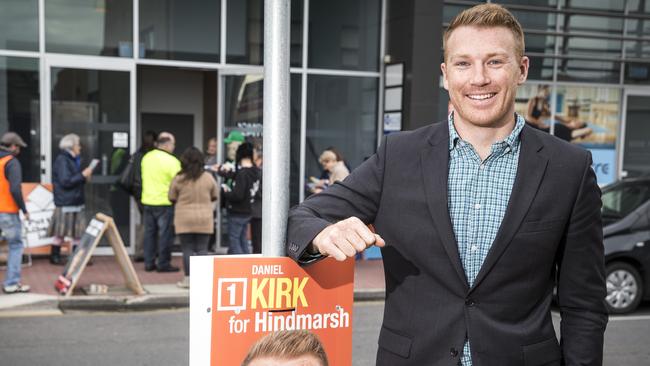 Nick Xenophon Team candidate Daniel Kirk at the Glenelg early poll voting. Picture: Mike Burton