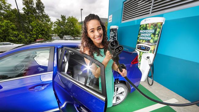 Aurora Rivera using a Tritium charging station. Picture: NIGEL HALLETT