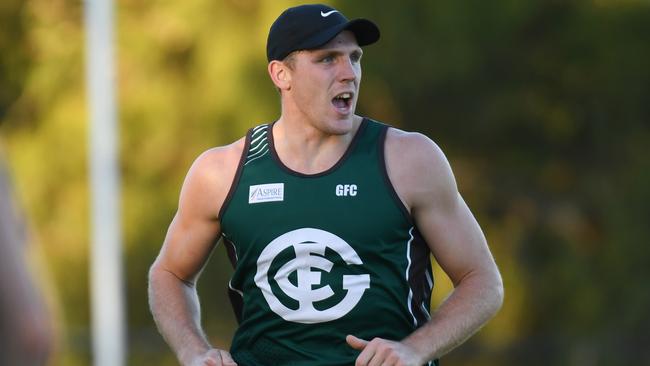 Tom Bell takes part in pre-season training at Greensborough. Picture: Nathan McNeill