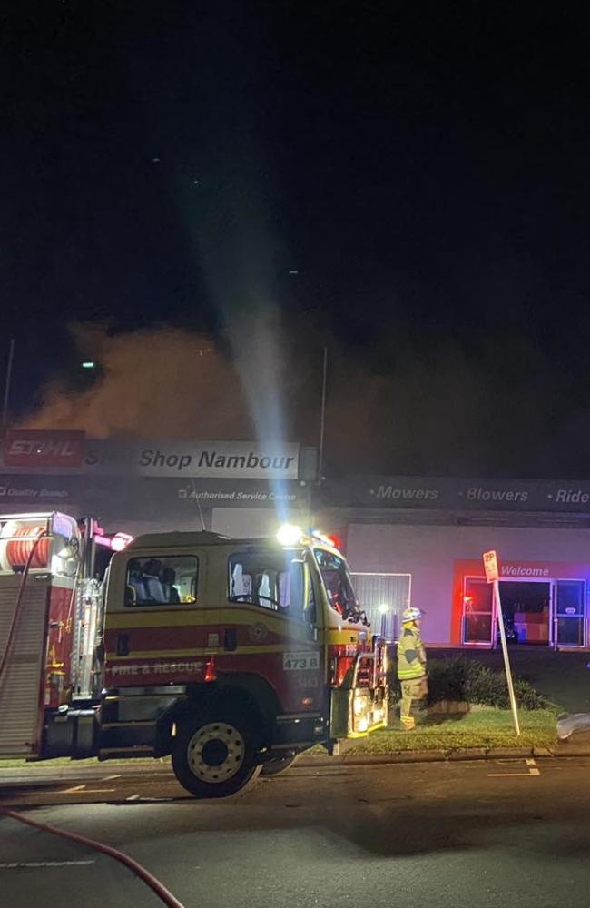 Firefighters at the blaze that destroyed part of the Stihl Shop Nambour. Picture: Contributed