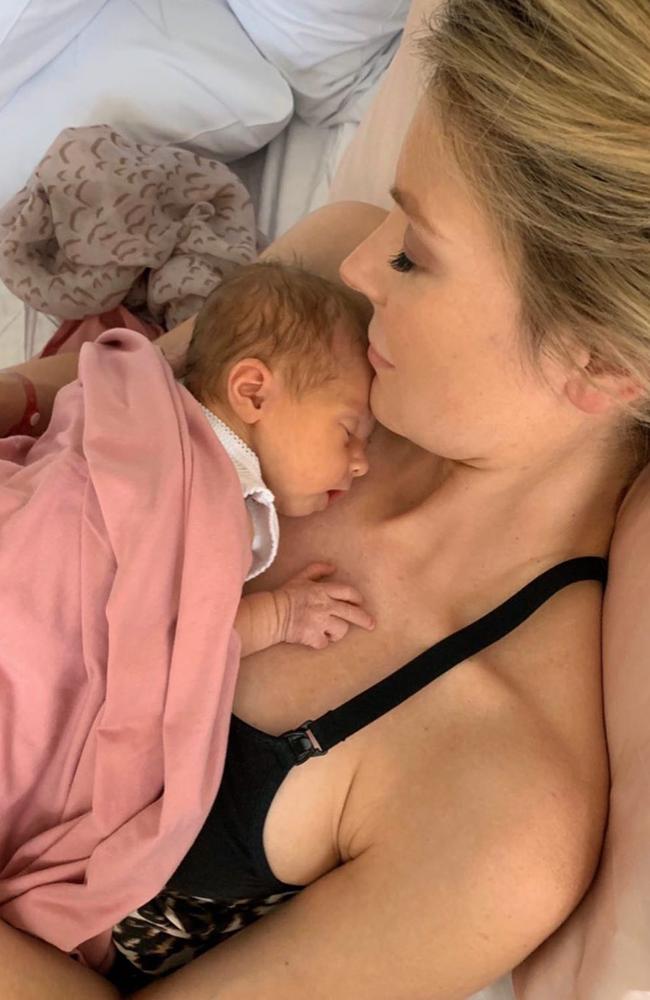 Jennifer Hawkins gives birth to baby girl Frankie Violet Hawkins Wall.