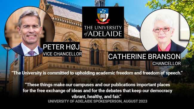 The University of Adelaide believes in free speech.