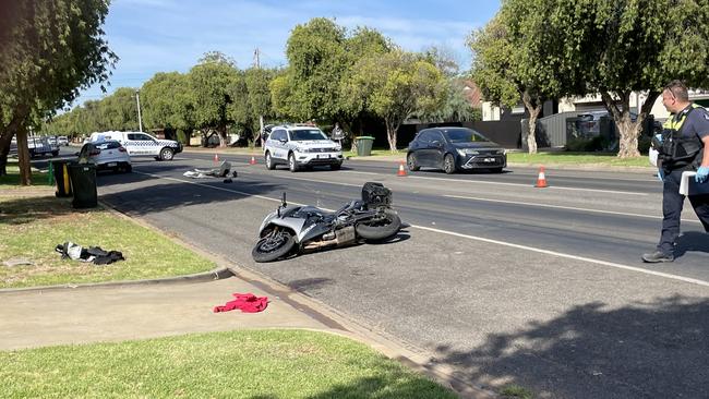 A motorbike and car have collided near Walnut Ave and Sandpiper Dr, Mildura. Picture: Stuart Kavanagh