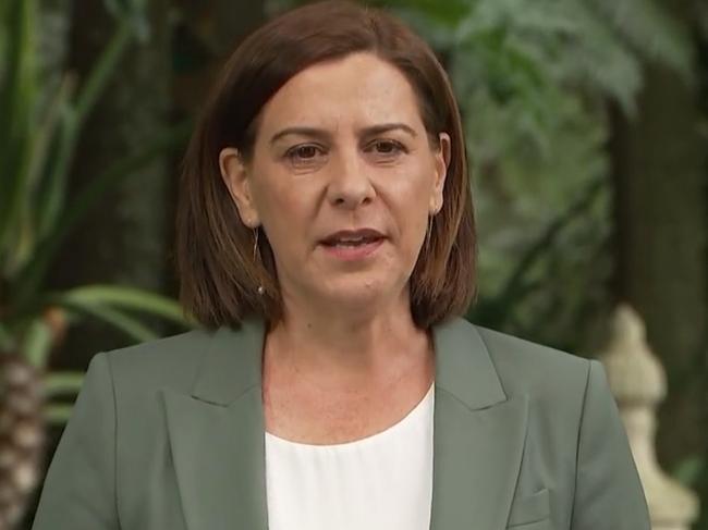 Deb Frecklington announces her exit as Qld LNP leader. Picture: Picture: ABC Brisbane via NCA NewsWire.
