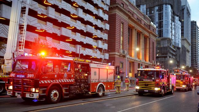 Emergency services were battling the Spencer St before first light. Picture: Andrew Henshaw