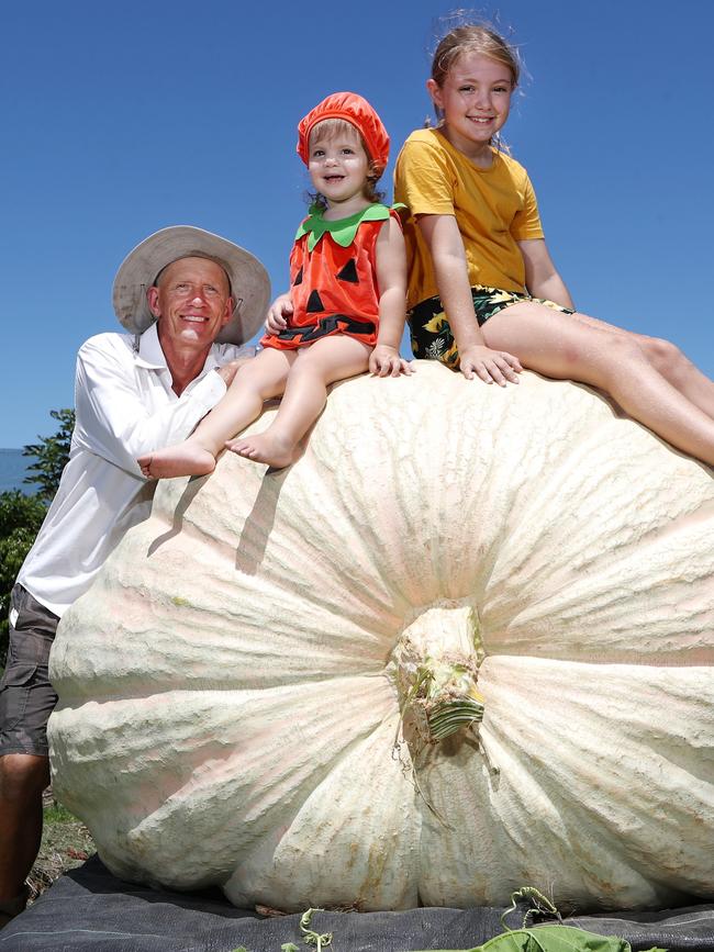 Dale Oliver with his nieces Ruby-Rose and Bella-Rose Smithson. Picture: Jason O'Brien